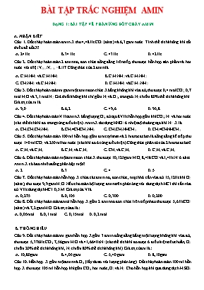 85 Câu trắc nghiệm Amin theo từng mức độ (Có đáp án)
